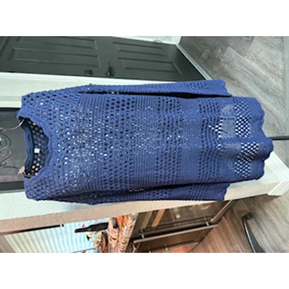 Beautiful Crochet Bell Sleeve Top blue L